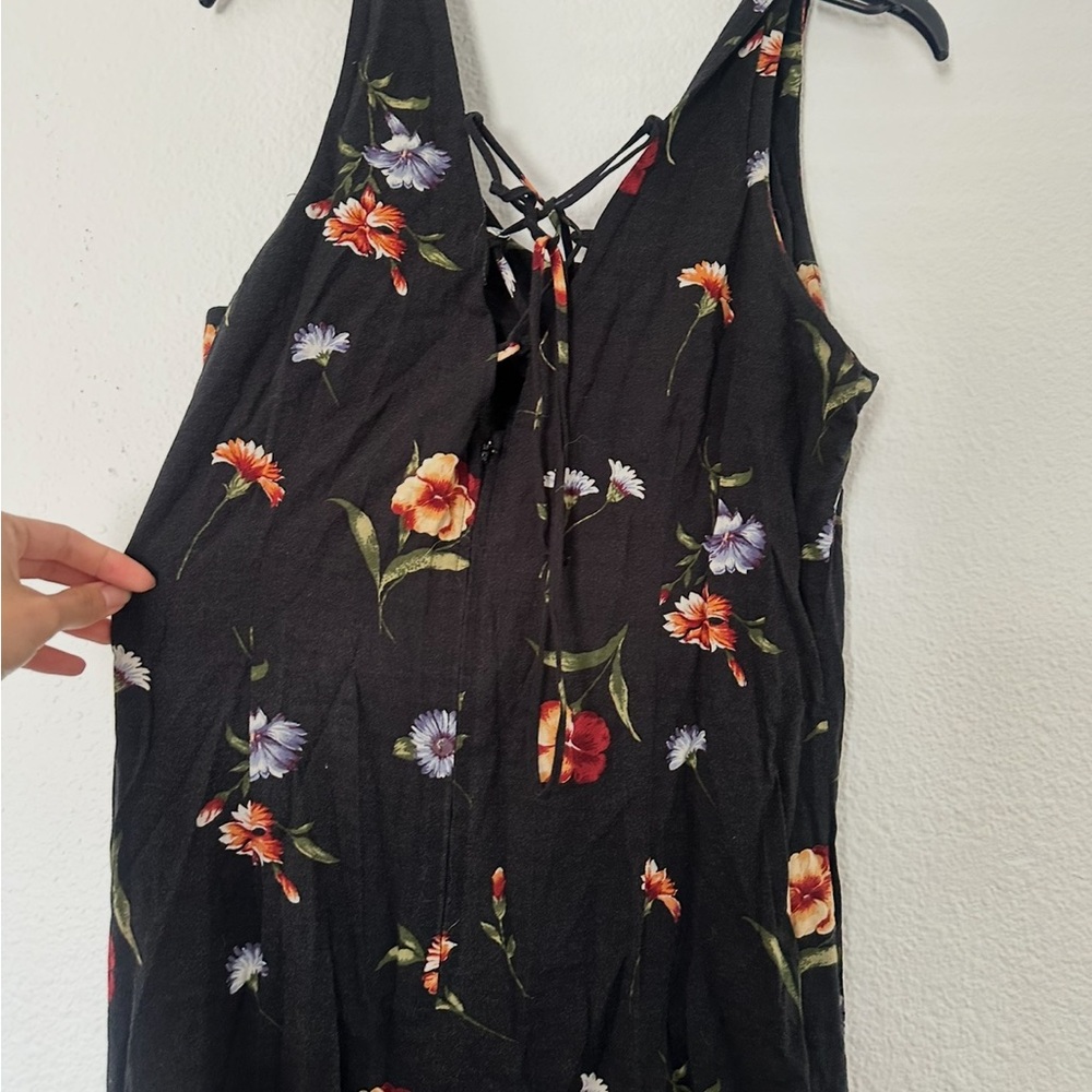 Vintage Cristin Stevens Black Floral Sleeveless Flowy Summer Maxi Dress Tie Up - Picture 3 of 5
